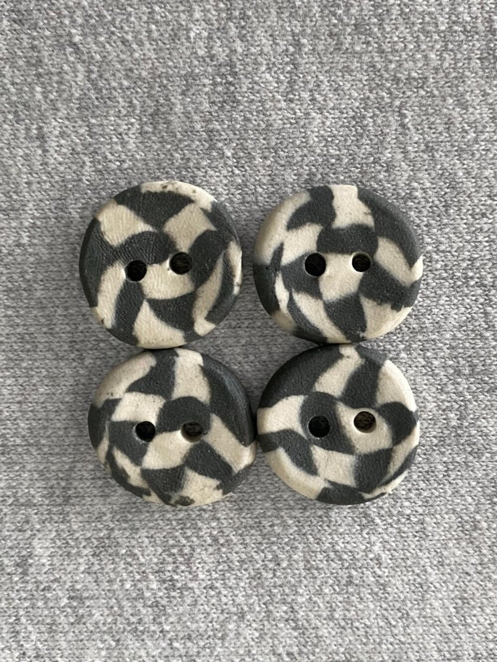 Handmade Ceramic Buttons by Krista Grunsky Grey Cream Checker Medium 20mm Lotof4